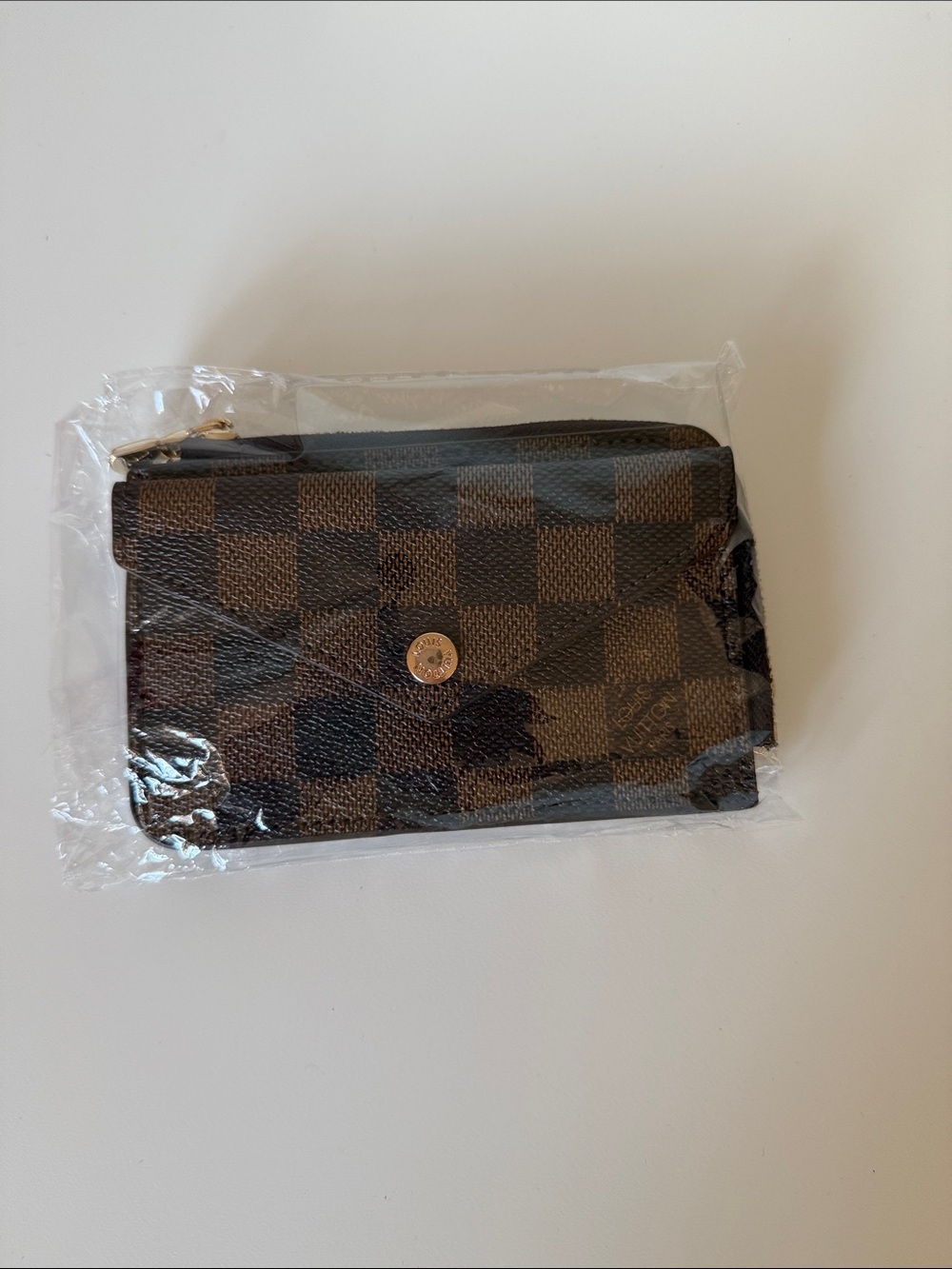 Brown Checkered Zip Wallet